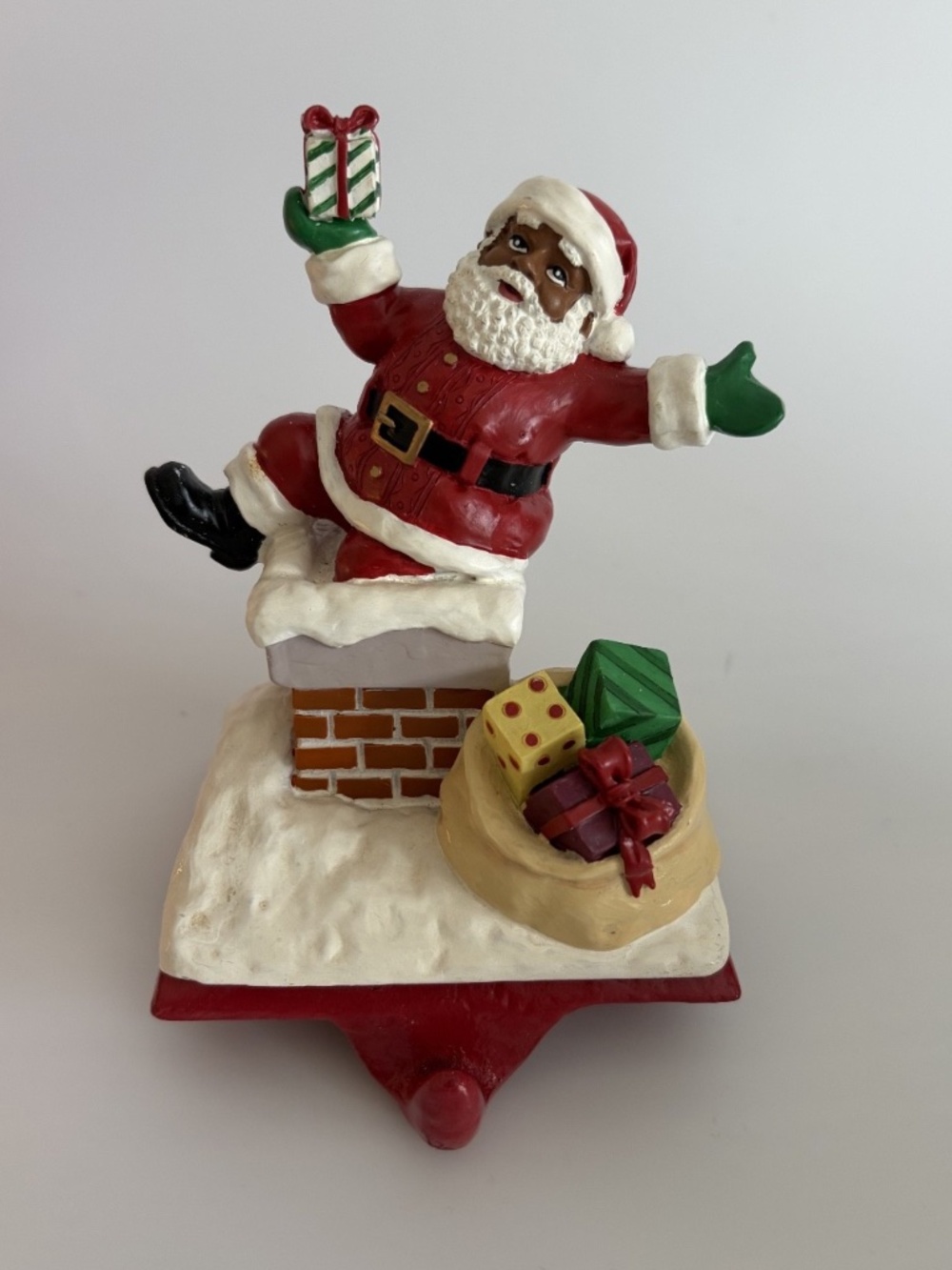 Heritage Christmas Stocking Holder Santa Snowy Chimney Sack of Toys Mantel Decor